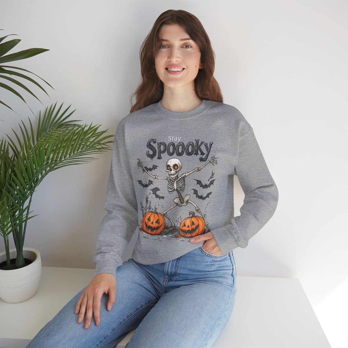 Halloween Sweatshirt - Spooky Skeleton Halloween Sweatshirt – Unisex Crewneck, Cozy Fall Sweater & Halloween Gift - Halloween Costume