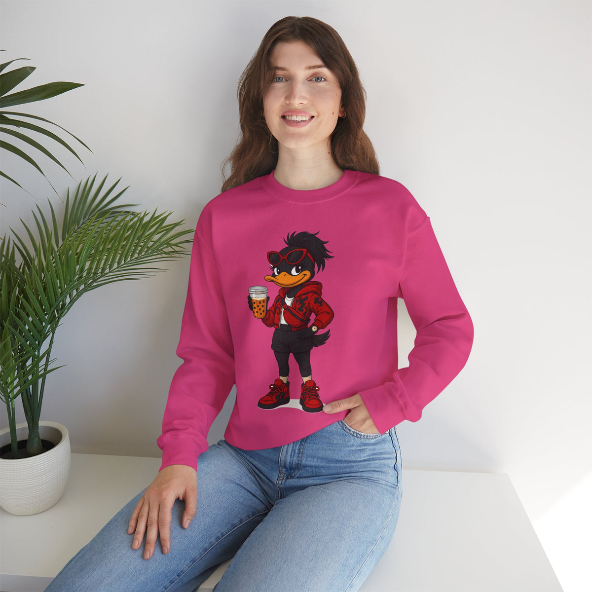 Chic Cartoon Character Sweatshirt - Cozy Women's Crewneck