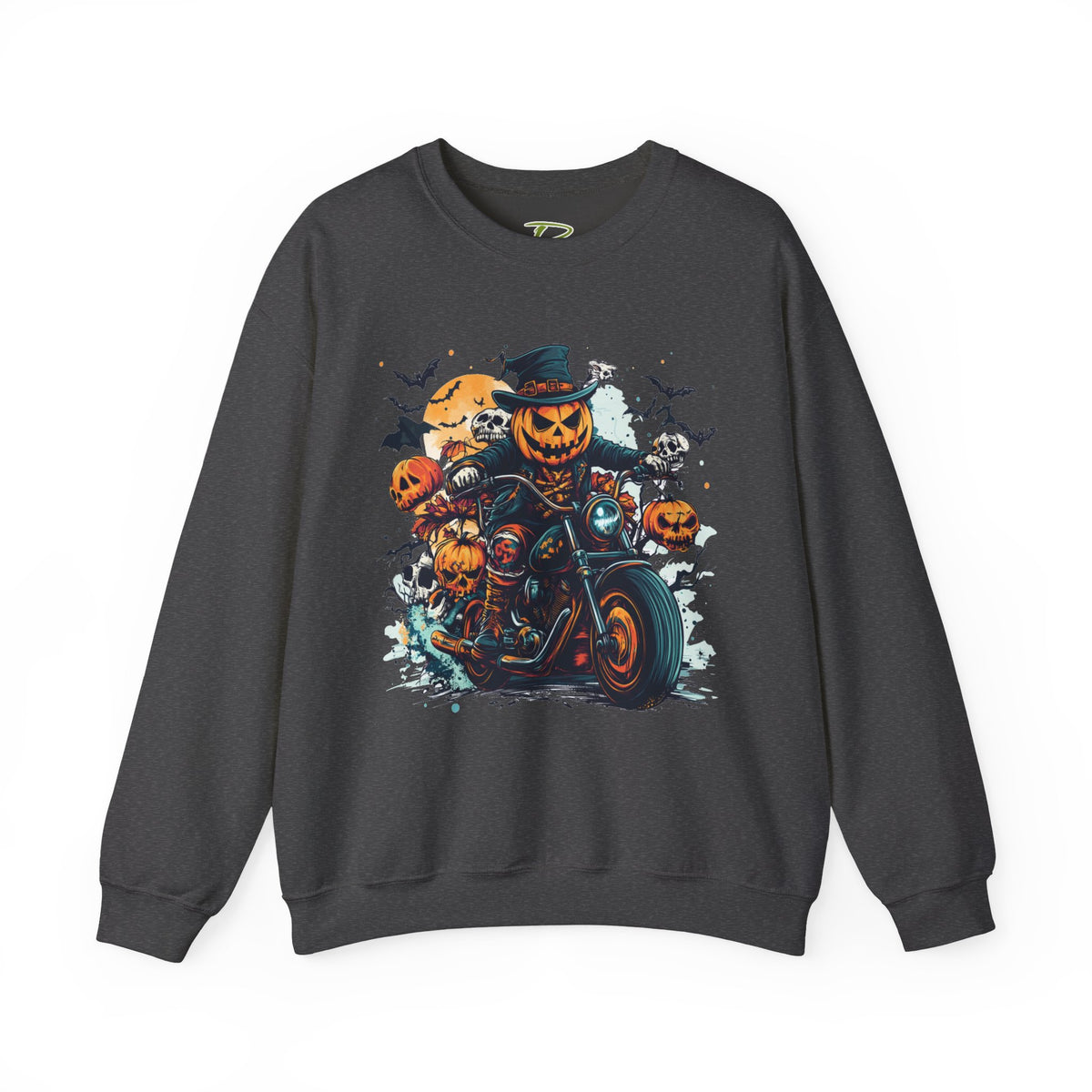Halloween Motorcycle Sweatshirt – Spooky Pumpkin Crewneck Sweatshirt - Cozy Fall Biker Sweater Gift - Halloween Costume