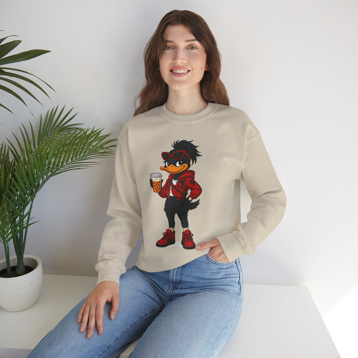 Chic Cartoon Character Sweatshirt - Cozy Women's Crewneck