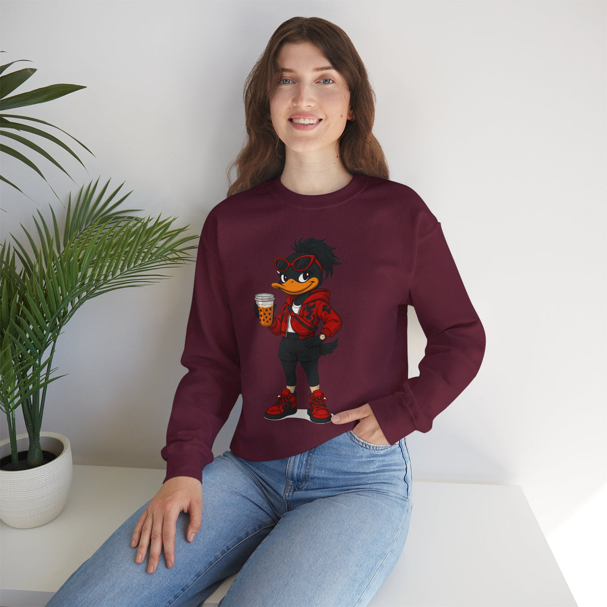 Chic Cartoon Character Sweatshirt - Cozy Women's Crewneck