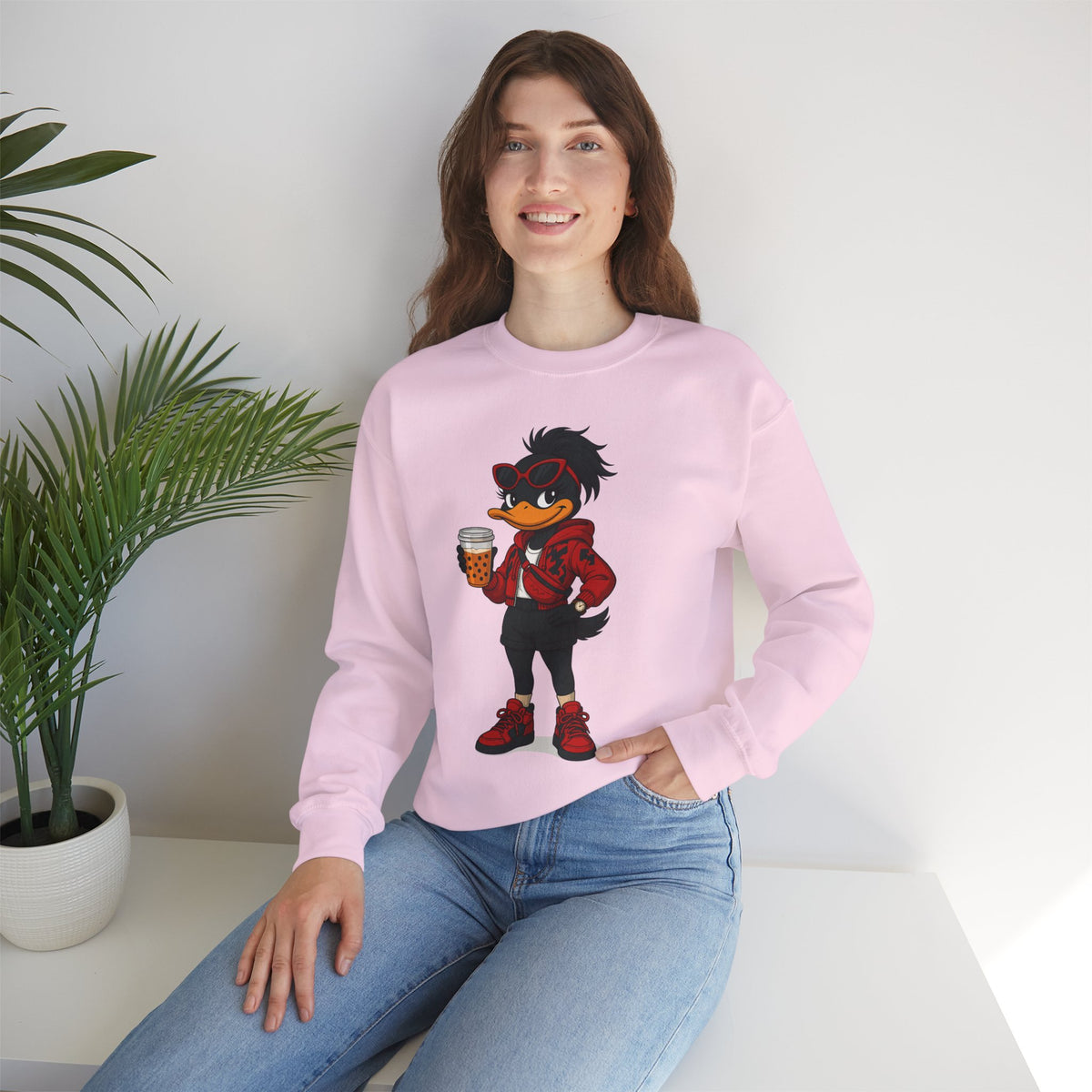 Chic Cartoon Character Sweatshirt - Cozy Women's Crewneck
