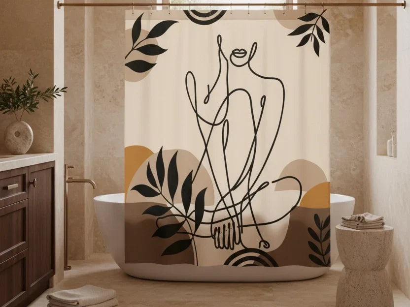 How to Style a Neutral Bathroom With a Line Art Shower Curtain