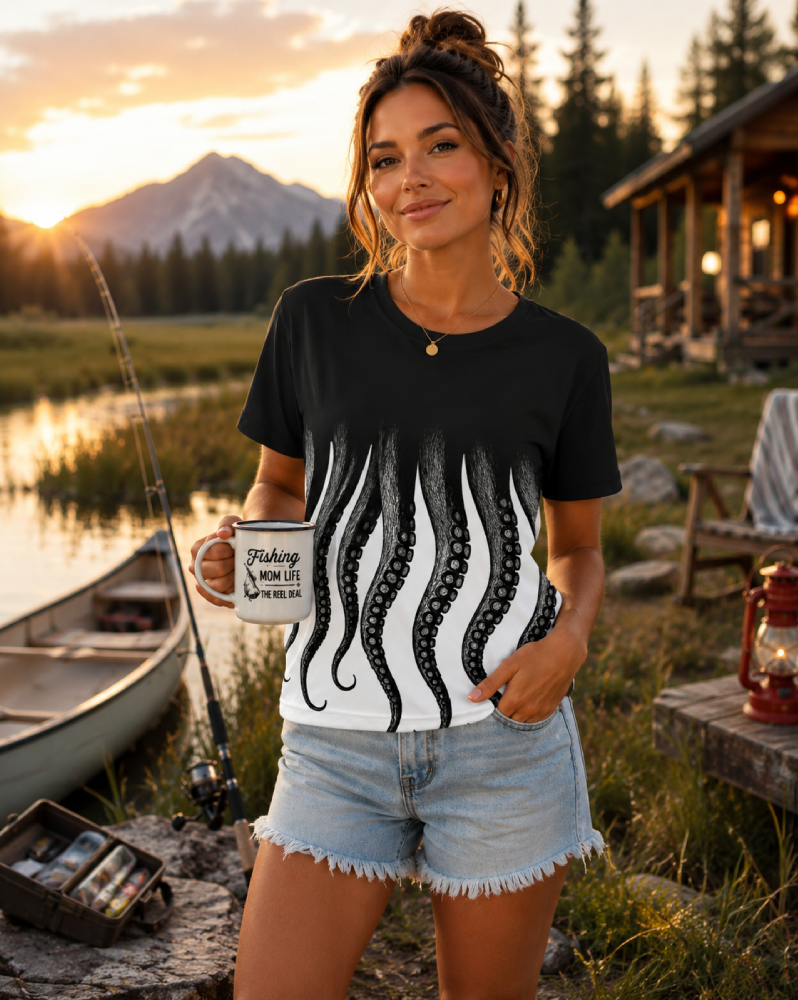 Fishing Mom Gift: A Bold Kraken Octopus Sports Jersey Tee for Ocean-Loving Moms