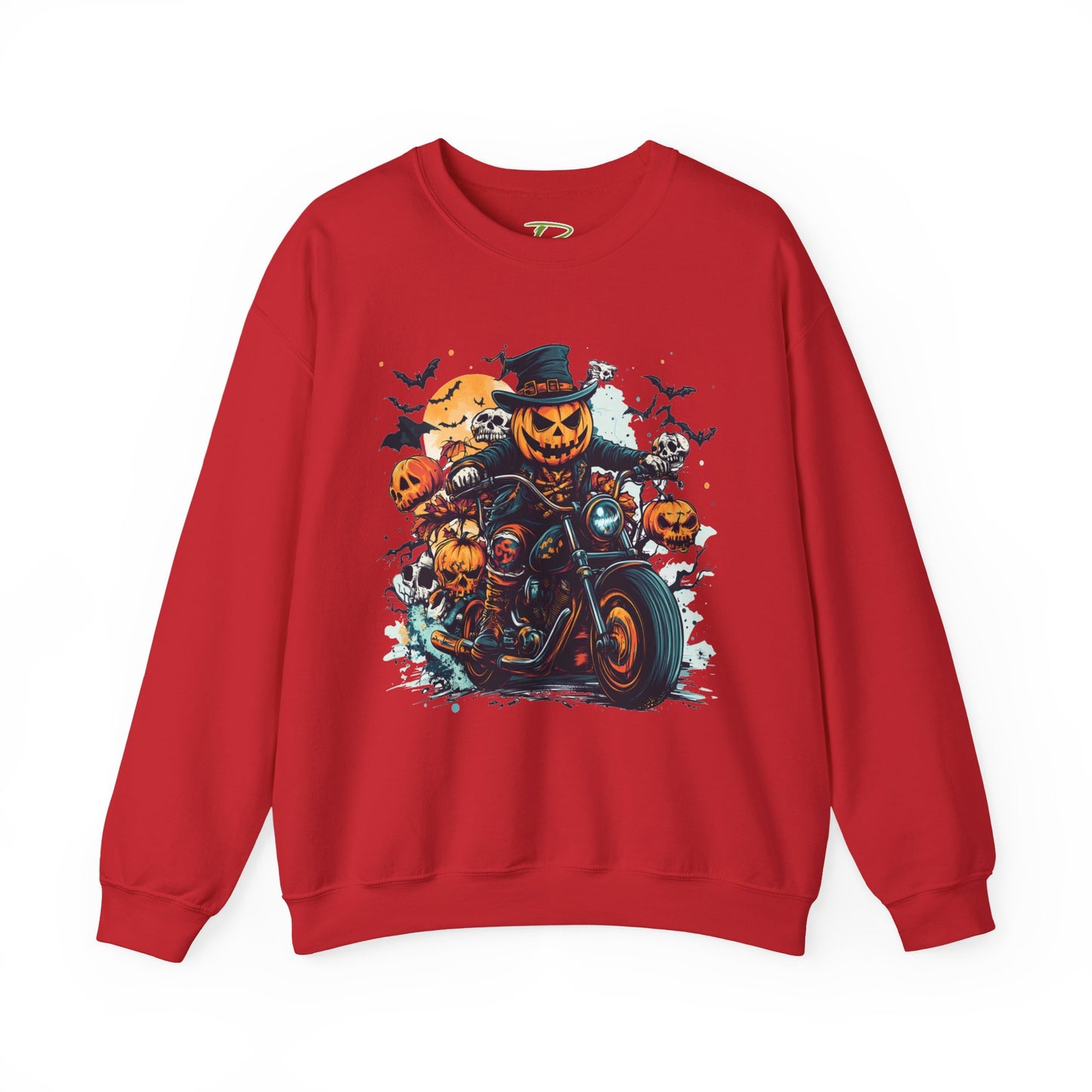 Halloween Motorcycle Sweatshirt – Spooky Pumpkin Crewneck Sweatshirt - Cozy Fall Biker Sweater Gift - Halloween Costume