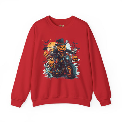 Halloween Motorcycle Sweatshirt – Spooky Pumpkin Crewneck Sweatshirt - Cozy Fall Biker Sweater Gift - Halloween Costume