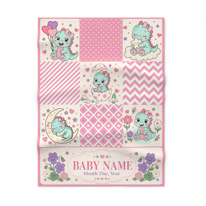 Personalized Dinosaur Baby Blanket Name Date Birth Flower