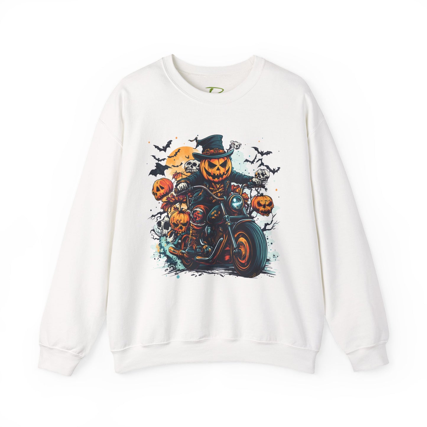 Halloween Motorcycle Sweatshirt – Spooky Pumpkin Crewneck Sweatshirt - Cozy Fall Biker Sweater Gift - Halloween Costume