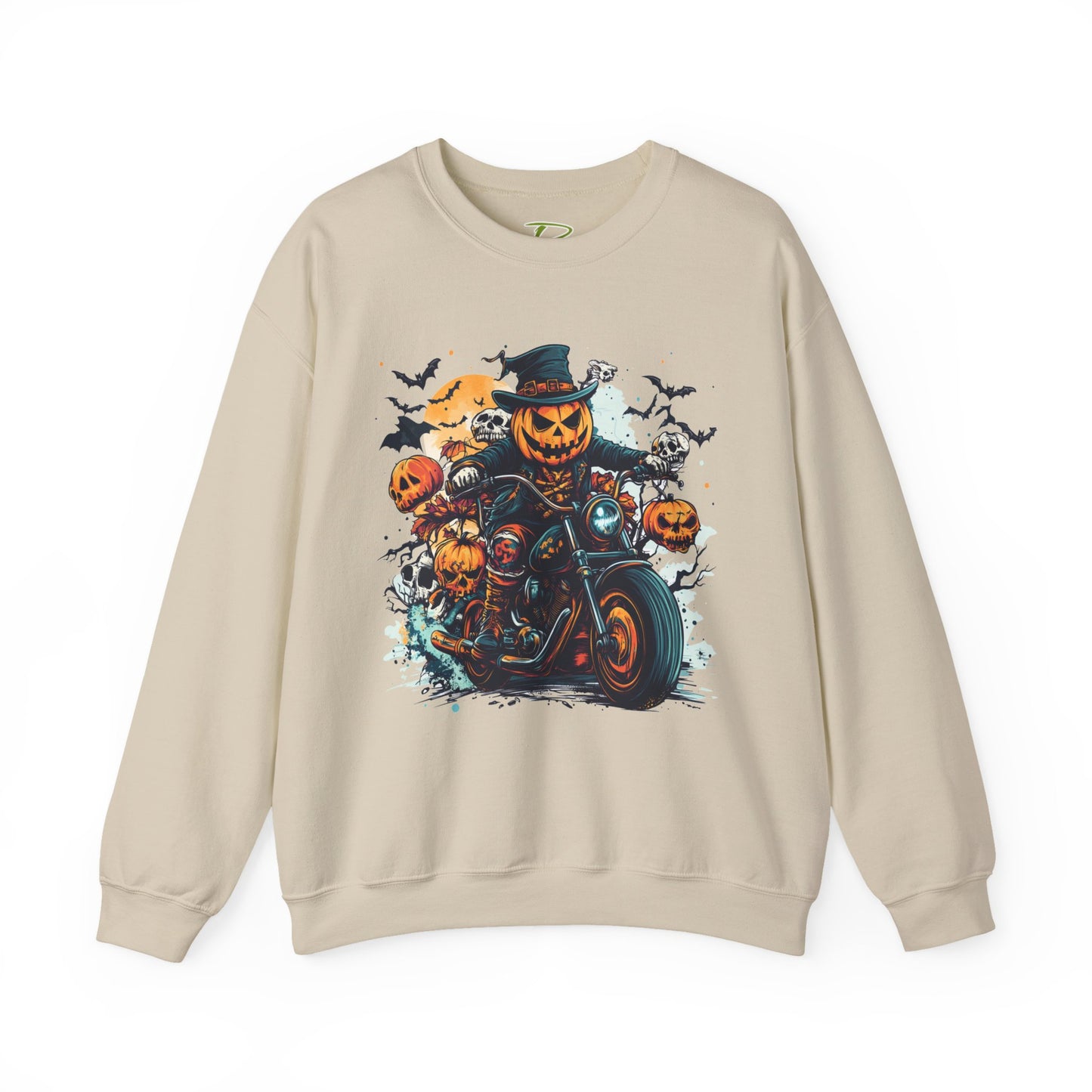 Halloween Motorcycle Sweatshirt – Spooky Pumpkin Crewneck Sweatshirt - Cozy Fall Biker Sweater Gift - Halloween Costume