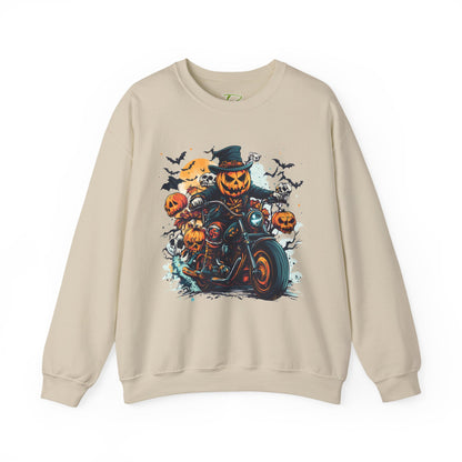 Halloween Motorcycle Sweatshirt – Spooky Pumpkin Crewneck Sweatshirt - Cozy Fall Biker Sweater Gift - Halloween Costume
