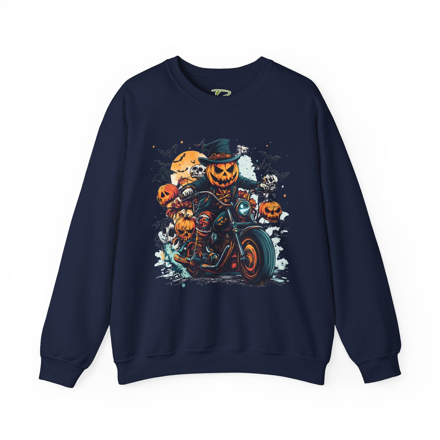 Halloween Motorcycle Sweatshirt – Spooky Pumpkin Crewneck Sweatshirt - Cozy Fall Biker Sweater Gift - Halloween Costume