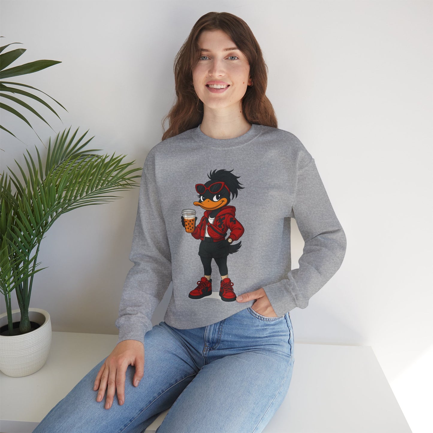 Chic Cartoon Character Sweatshirt - Cozy Women's Crewneck