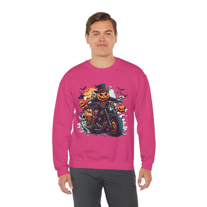 Halloween Motorcycle Sweatshirt – Spooky Pumpkin Crewneck Sweatshirt - Cozy Fall Biker Sweater Gift - Halloween Costume