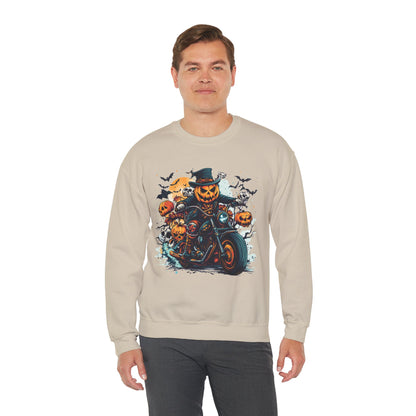 Halloween Motorcycle Sweatshirt – Spooky Pumpkin Crewneck Sweatshirt - Cozy Fall Biker Sweater Gift - Halloween Costume