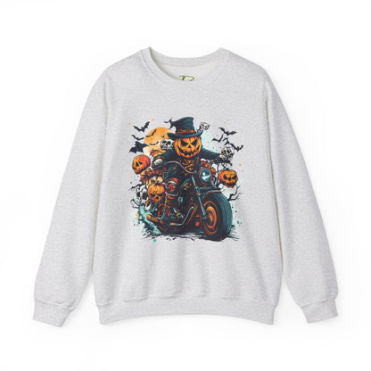 Halloween Motorcycle Sweatshirt – Spooky Pumpkin Crewneck Sweatshirt - Cozy Fall Biker Sweater Gift - Halloween Costume