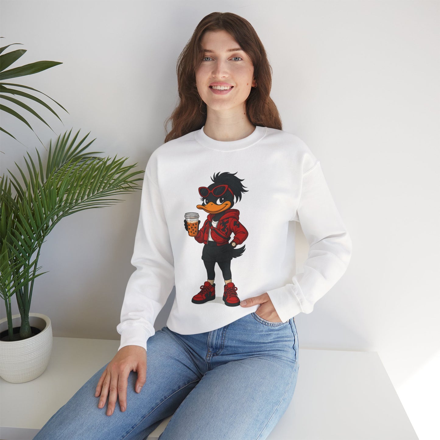 Chic Cartoon Character Sweatshirt - Cozy Women's Crewneck