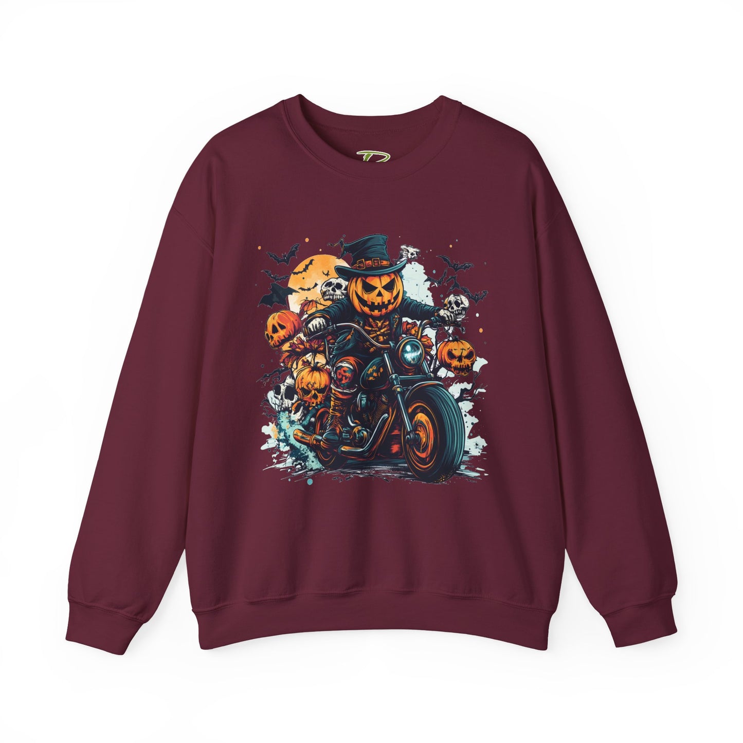 Halloween Motorcycle Sweatshirt – Spooky Pumpkin Crewneck Sweatshirt - Cozy Fall Biker Sweater Gift - Halloween Costume