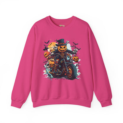 Halloween Motorcycle Sweatshirt – Spooky Pumpkin Crewneck Sweatshirt - Cozy Fall Biker Sweater Gift - Halloween Costume