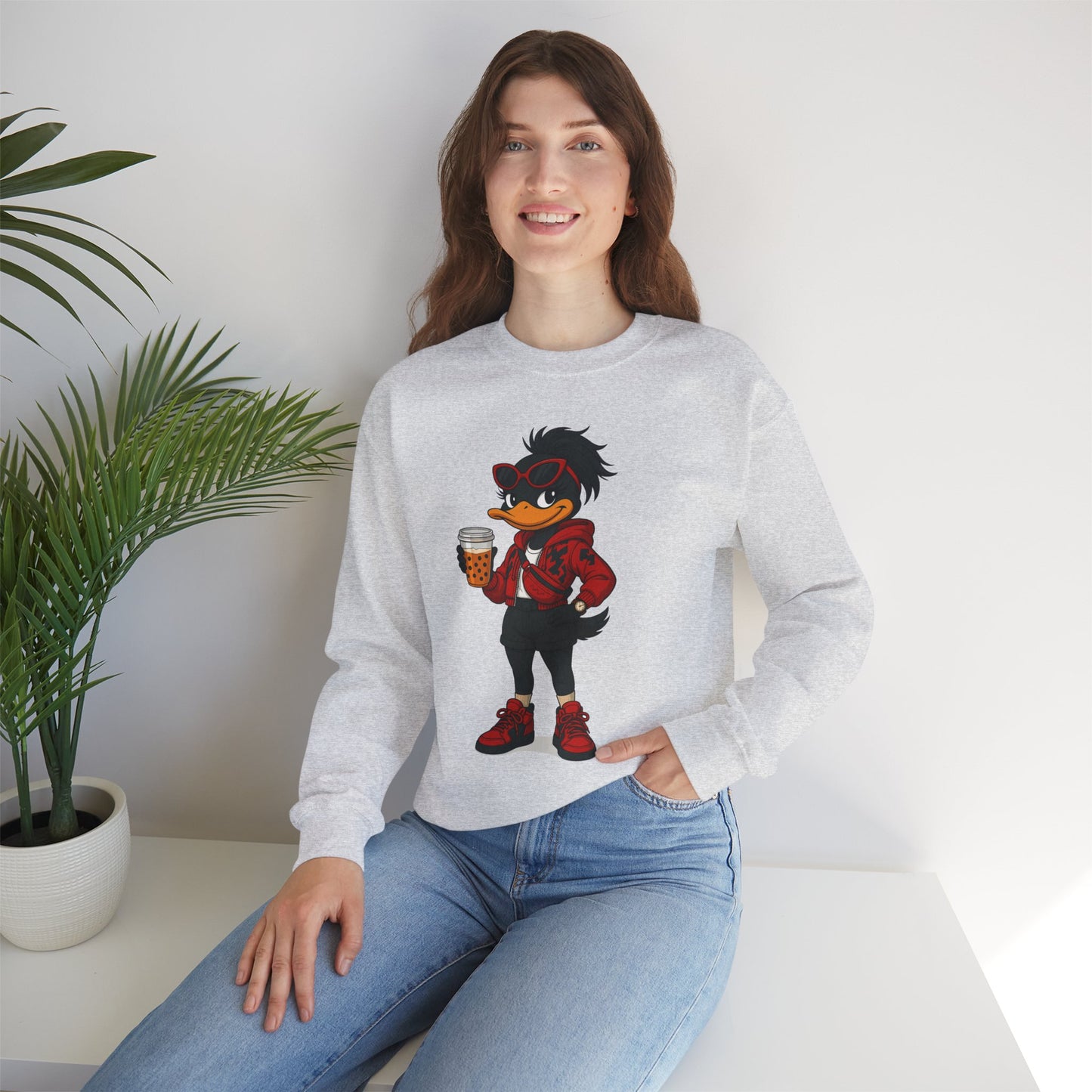 Chic Cartoon Character Sweatshirt - Cozy Women's Crewneck