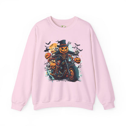 Halloween Motorcycle Sweatshirt – Spooky Pumpkin Crewneck Sweatshirt - Cozy Fall Biker Sweater Gift - Halloween Costume