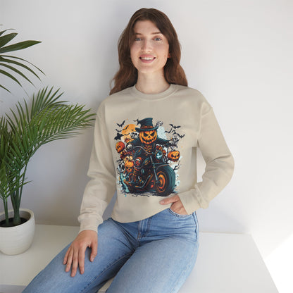 Halloween Motorcycle Sweatshirt – Spooky Pumpkin Crewneck Sweatshirt - Cozy Fall Biker Sweater Gift - Halloween Costume