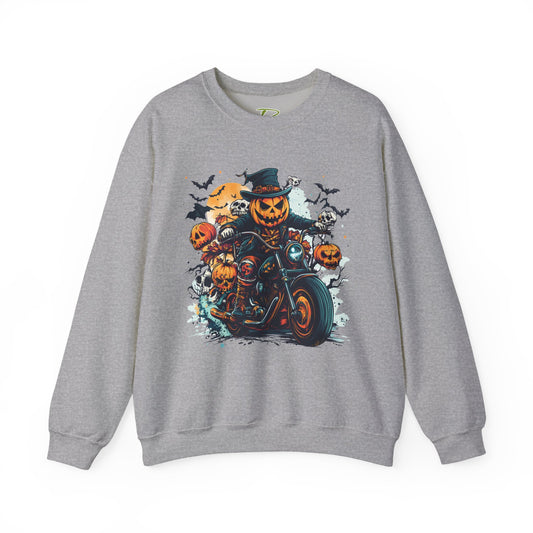 Halloween Motorcycle Sweatshirt – Spooky Pumpkin Crewneck Sweatshirt - Cozy Fall Biker Sweater Gift - Halloween Costume