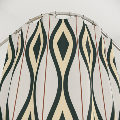 Mid Century Modern Shower Curtain, Retro Geometric Shower Curtain, Olive Green Bathroom Decor, Quiet Luxury Bath Curtain, Designer Bathroom Decor