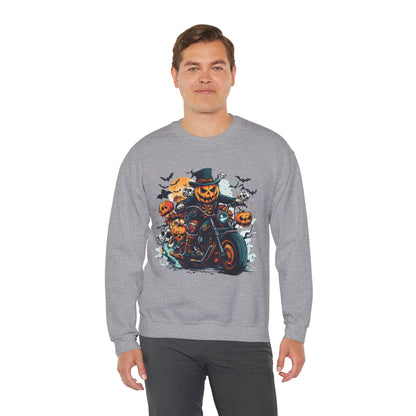 Halloween Motorcycle Sweatshirt – Spooky Pumpkin Crewneck Sweatshirt - Cozy Fall Biker Sweater Gift - Halloween Costume