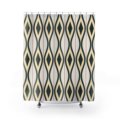 Mid Century Modern Shower Curtain, Retro Geometric Shower Curtain, Olive Green Bathroom Decor, Quiet Luxury Bath Curtain, Designer Bathroom Decor