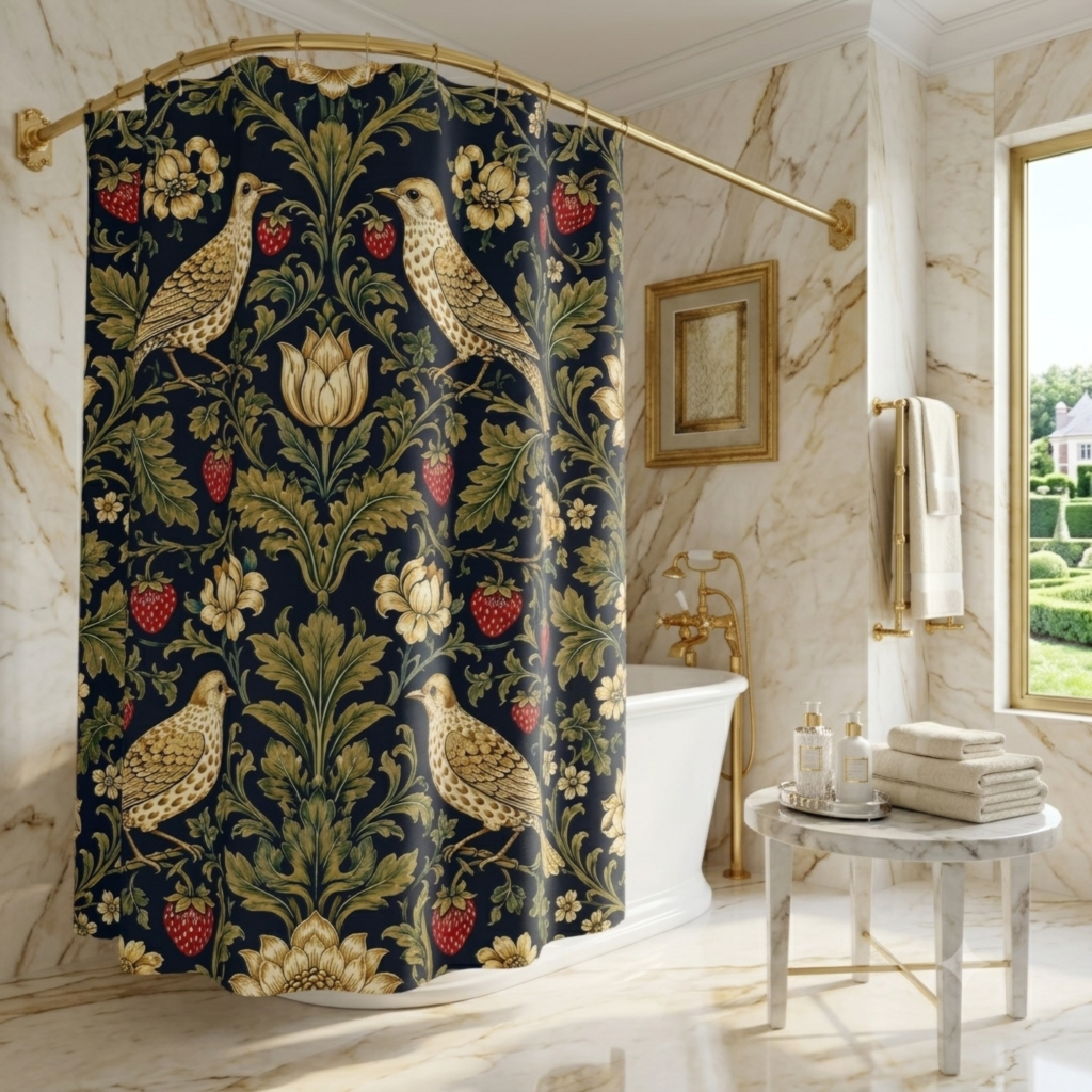 William Morris Style Strawberry Thief Shower Curtain